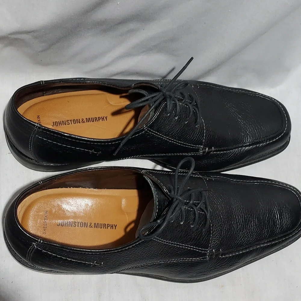 Johnston & Murphy Macomb Moc‎ Toe Lace-up Black Sheepskin Leather Mens 11.5